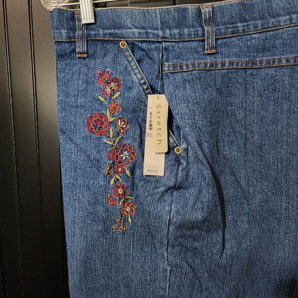 Erika Women’s Stretch Denim Jeans 18 Blue Floral Embroidered Straight Leg Pants - Picture 2 of 11